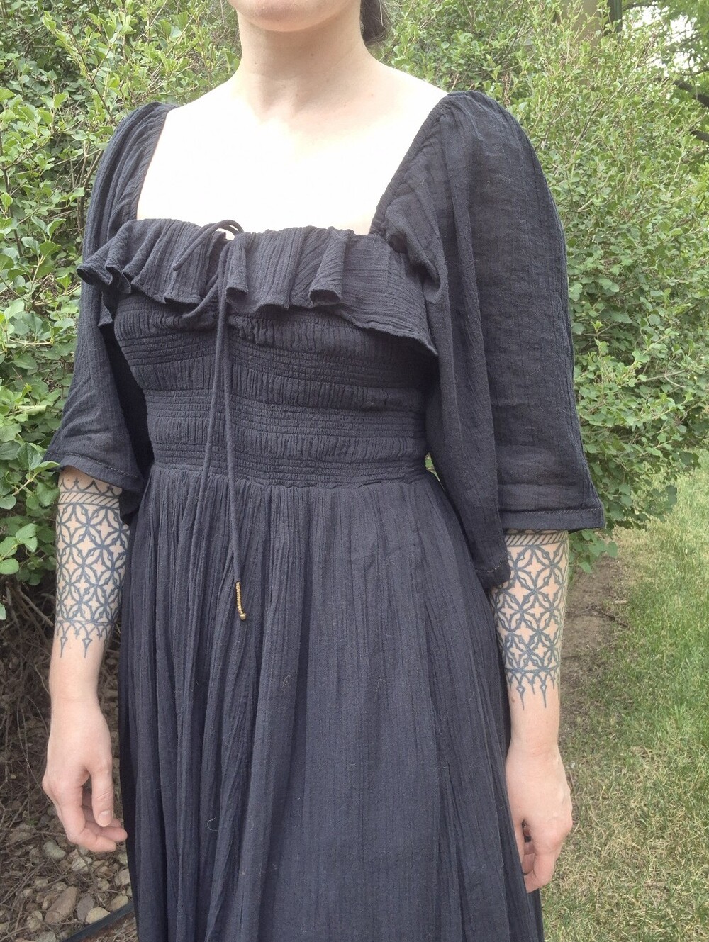 Free People Oasis Midi Dress in Black Cotton, Size M